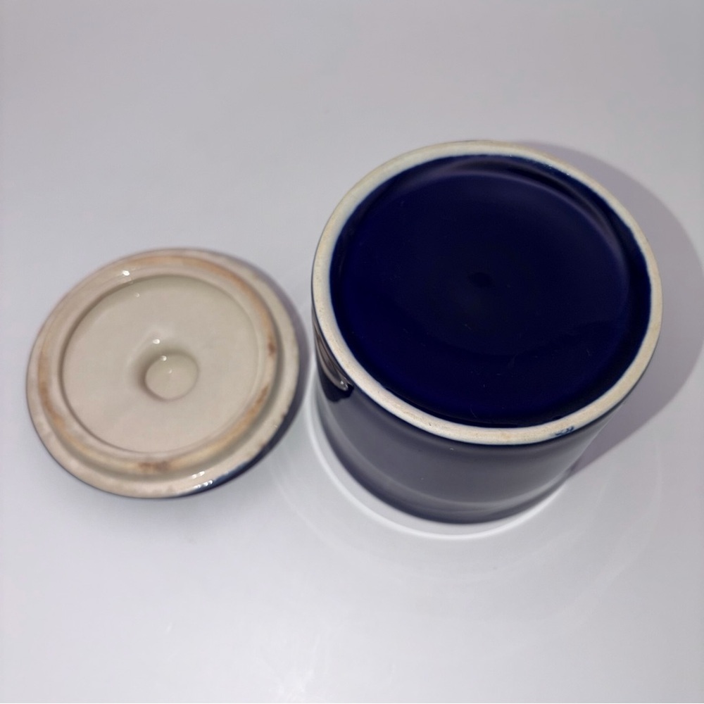 Vintage Cobalt Blue Stoneware Tea Cups Set w Sugar Bowl & Creamer - Picture 8 of 16